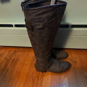 Journee  gray tall boots with red zipper detail, size 9 extra wide calf